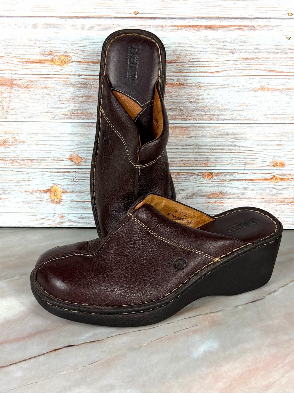 Born Toby Pebbled Brown Leather Slip-on Clogs